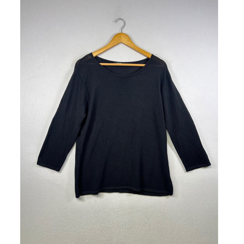 Population Black Textured‎ Knit Long Sleeve Scoop Neck Top Women's XL